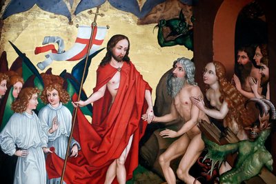 Jesus Pulls Adam and Eve Out of Their Graves at Resurrection by Martin Schongauer
